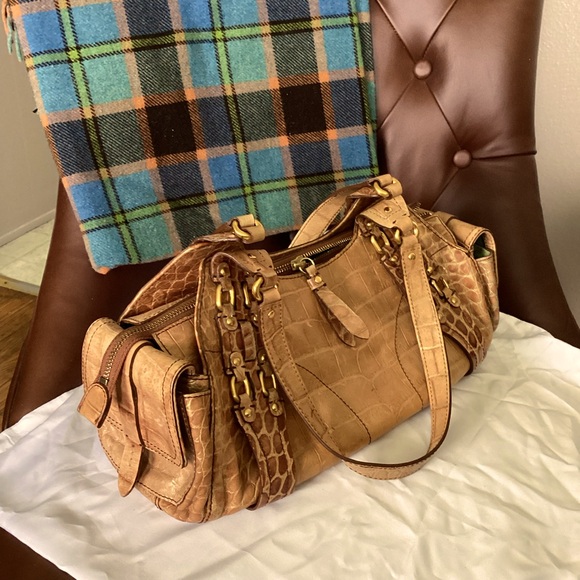 Cole Haan Croc embossed satchel handbag - Picture 2 of 2